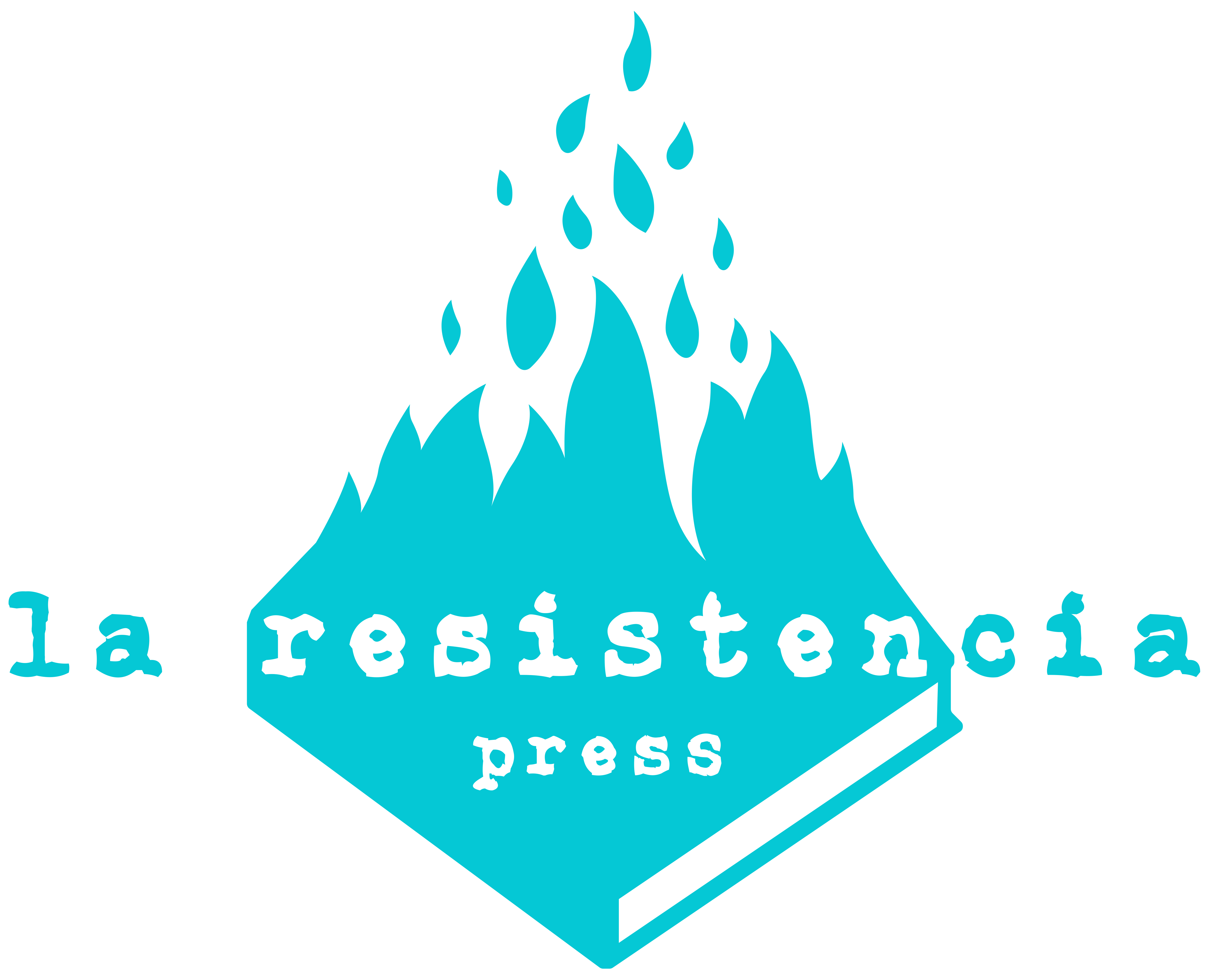 La Resistencia Press t-shirt design: a flame-and-book logo